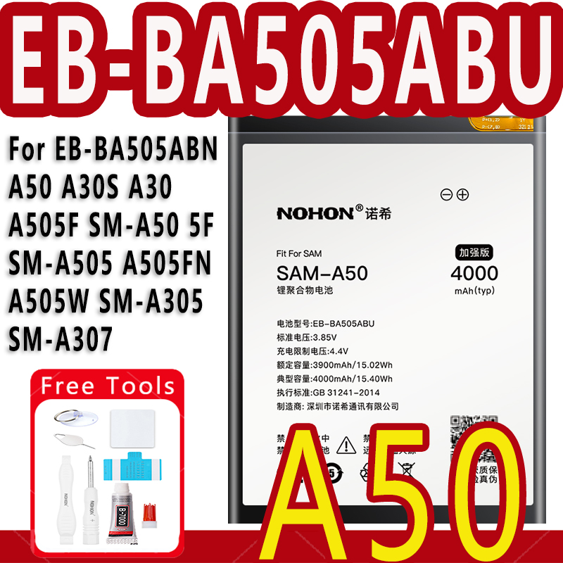 Nohon Battery for Samsung Galaxy  A50  Gifts tools and data cables-Lithium polymer batteries